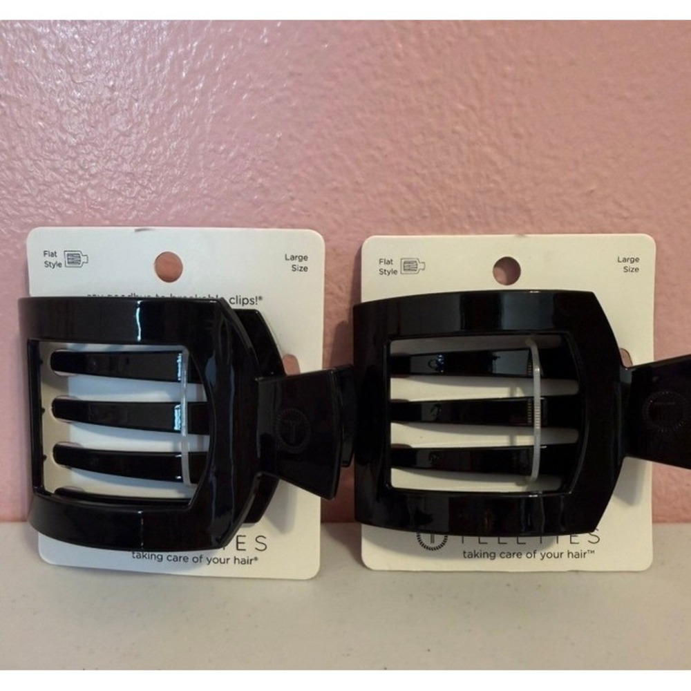 Teleties Flat Hair Clip 2-Pack Jet Black Large Size Nearly Unbreakable